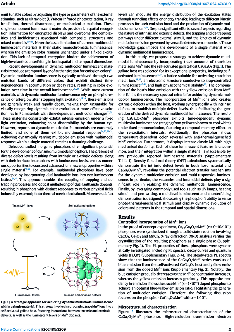 1735200296259518.jpg Dynamic multicolor emissions of multimodal phosphors by Mn2+ trace doping in self-activated CaGa4O7-2.jpg